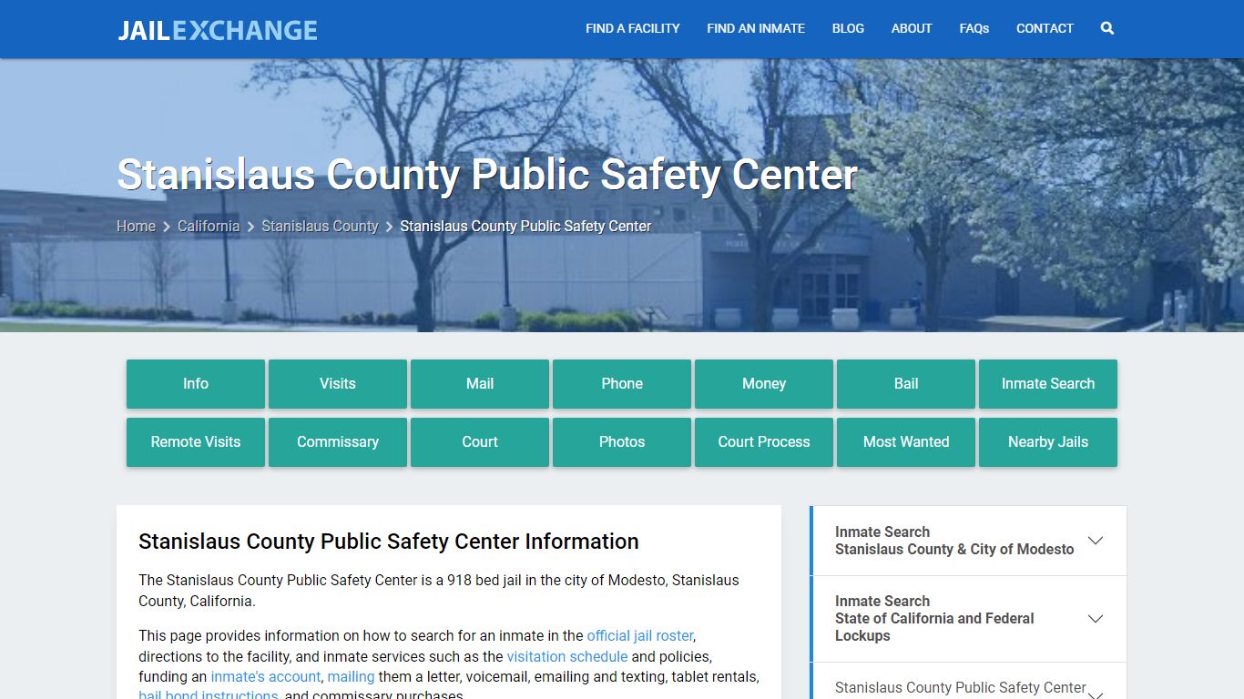 Stanislaus County Public Safety Center, CA Inmate Search, Information