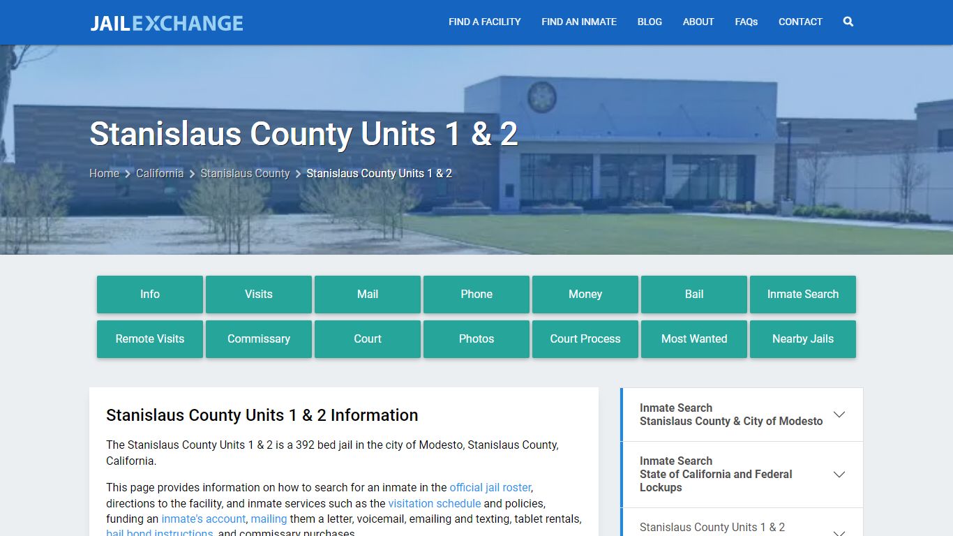 Stanislaus County Units 1 & 2, CA Inmate Search, Information